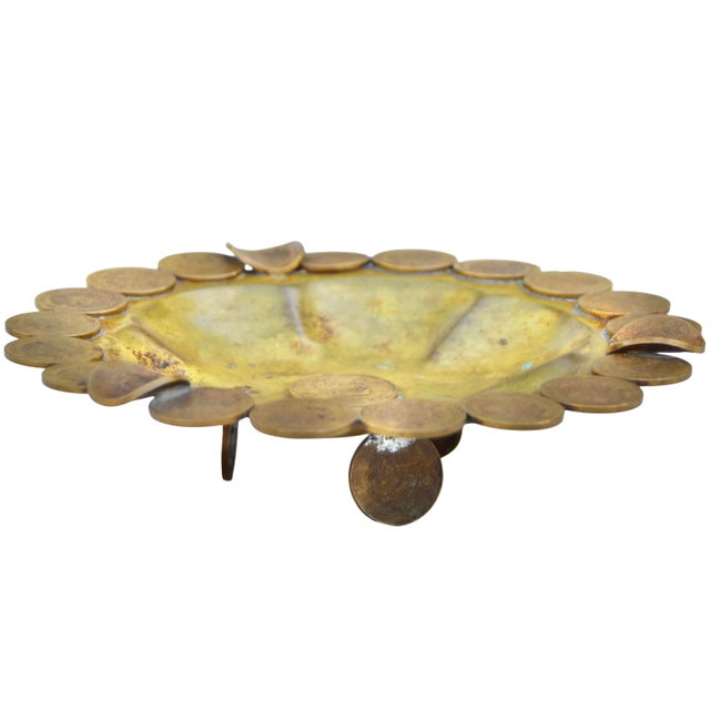 Mid 20th Century Mid 20th Century Handcrafted Coin-Embellished Americana Brass Ashtray For Sale - Image 5 of 8