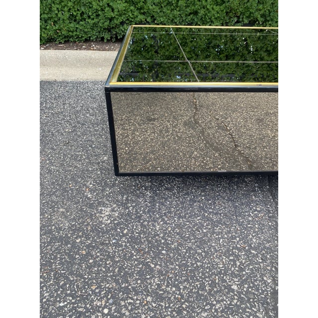 Postmodern Vintage Postmodern Mirrored Coffee Table With Plinth Base For Sale - Image 3 of 6