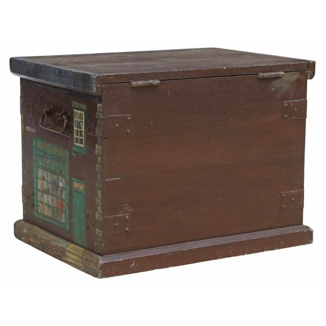 English Antique British Painted Antique Store Facade Storage Trunk For Sale - Image 3 of 4