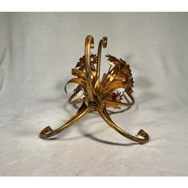 Italian Mid-Century Hollywood Regency Gild Metal Floral Design Side Table, 60s For Sale - Image 11 of 12