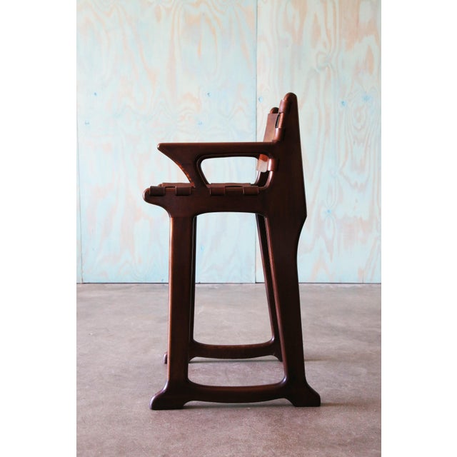 1960s Sergio Rodrigues Style Brazilian Barstools in Patinated Leather - Set of 4 For Sale - Image 12 of 15