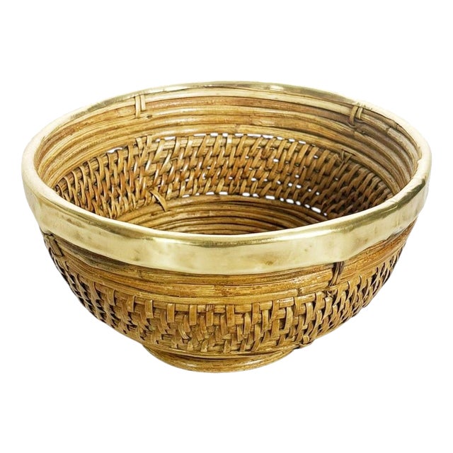 Bamboo and Brass Bowl, Italy, 1960s For Sale