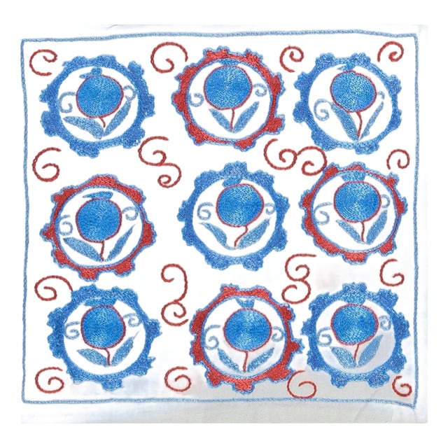 New Silk Hand Embroidered Suzani Textile Cushion Cover, Uzbek Sham. 17"x17" For Sale