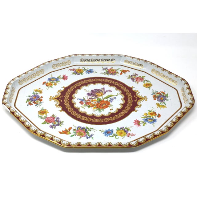 Vintage Octagonal Colorful Flowers Tray by Daher For Sale In Tampa - Image 6 of 9