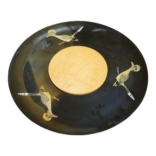 Mid Century Modern Couroc Inlaid Road Runner Cheese Tray For Sale