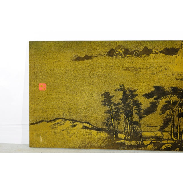 Asian Chinese Metal Landscape Wall Panel with Mountain and River Scene For Sale - Image 3 of 18
