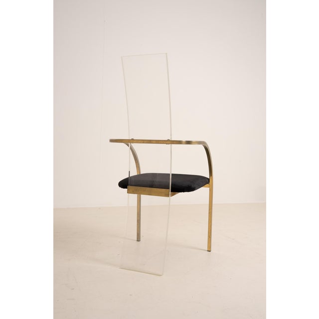 Vintage Chairs in Acrylic and Brass from Belgo Chrome, 1980s, Set of 4, in Worn conditions. Designed 1980 to 1989 This...