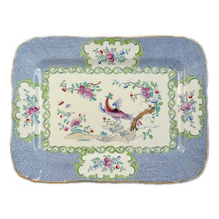 Late 19th Century Early Minton Cockatrice Blue Border & Green Scroll Serving Platter For Sale