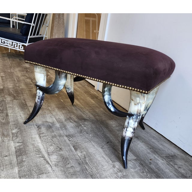 Mid 20th Century Mid 20th Century Hollywood Regency Steer Horn Bench/Ottoman - Manner of Anthony Redmile For Sale - Image 5 of 15