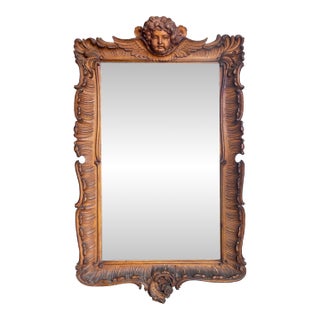 19th C. Italian Rococo Carved Wood Beveled Mirror For Sale