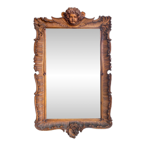 19th C. Italian Rococo Carved Wood Beveled Mirror