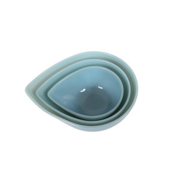 Fire King Teardrop Mixing Bowls - Set of 3 in Rare Delphite Blue For Sale - Image 10 of 13