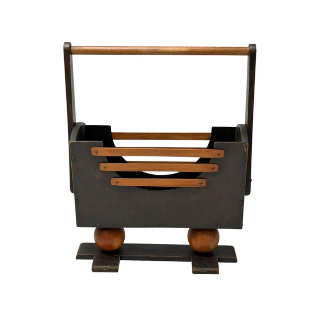 Vintage Art Deco Magazine Rack in Black Lacquered Beech, 1930s For Sale - Image 4 of 7