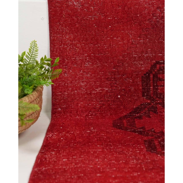 1970s Vintage Turkish Handmade Wool Cotton Red Runner Rug For Sale - Image 4 of 11
