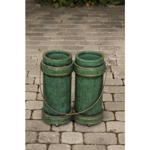 English Double Leather Bucket with Handle and Royal Coat of Arms, circa 1920 For Sale - Image 10 of 11