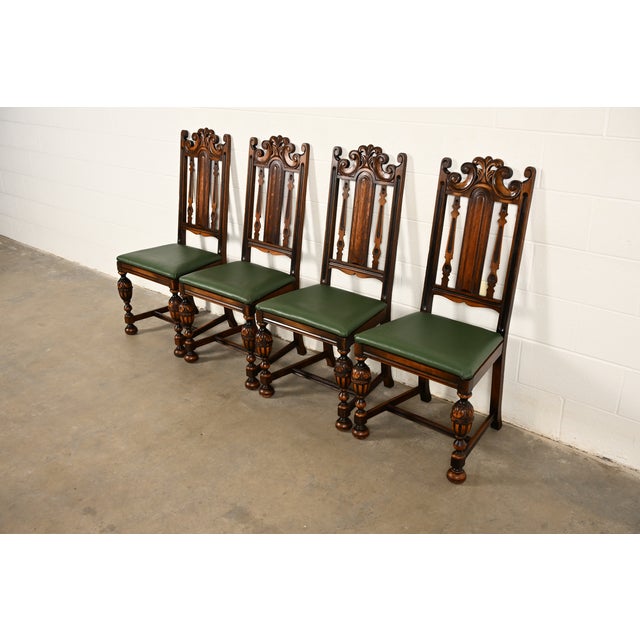 Berkey & Gay Antique English Jacobean Carved Walnut Side Chairs or Dining Chairs, Pair For Sale - Image 15 of 16