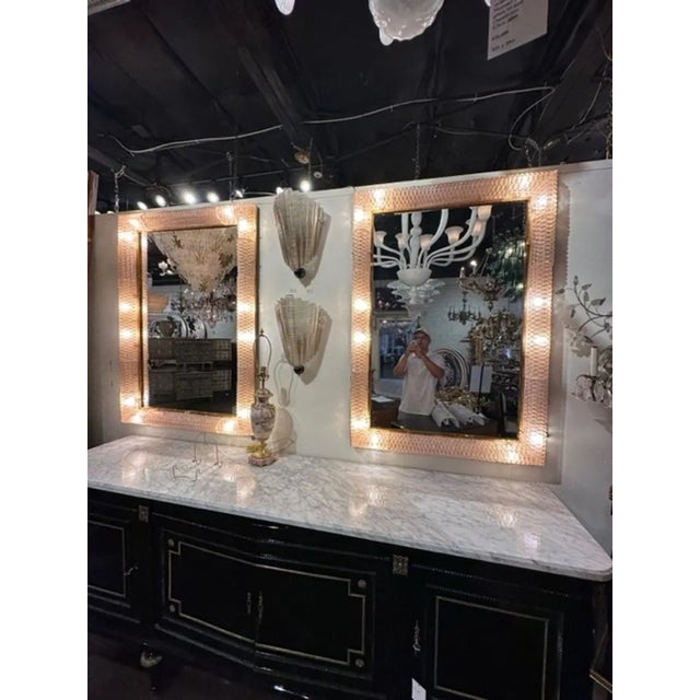 Modern Murano Blush Glass Light-Up Mirrors For Sale - Image 3 of 7