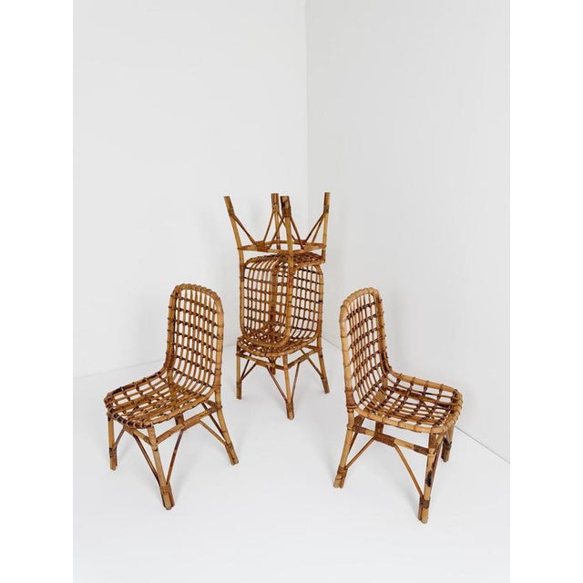 Mid-Century Modern Italian Bamboo, Cane and Rattan Dining Chairs, 1960s, Set of 4 For Sale - Image 3 of 18