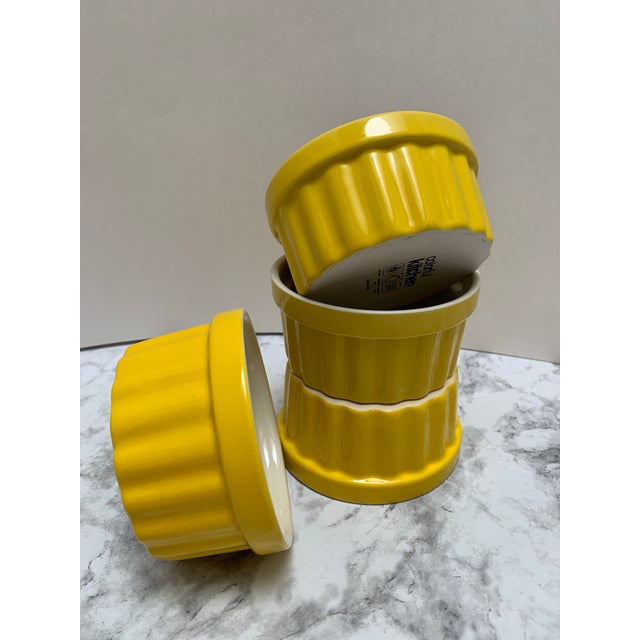 Contemporary Pottery Ceramic Yellow & White Ribbed Ramekins, Set of Four For Sale - Image 3 of 7