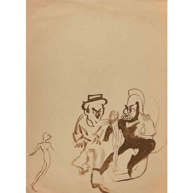 Watercolor drawing on paper realized by Mino Maccari in 1960s. Very good condition, not signed. This piece is attributed...