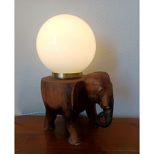 Vintage Elephant and Opaline Table Lamp, 1940s For Sale - Image 4 of 13