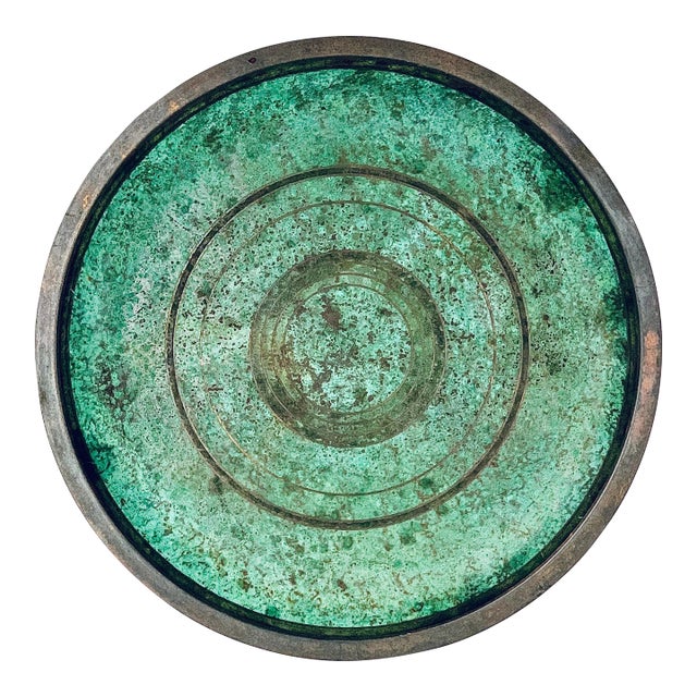 1920’s Art Deco Carl Sorensen Large Verdigris Green Bronze Charger, Signed For Sale