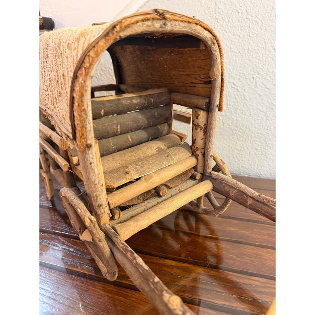 Vintage 1940s Adirondack Western Twig and Bark Handmade Covered Wagon Folk Art With Four Handcarved Wooden Horses and Two Drivers Figures For Sale - Image 10 of 12