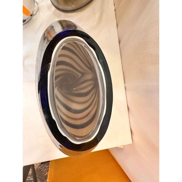 Artistic Italian Vase in Beige Hand-Made Murano Glass with Blue and Brown Reeds by Simoeng For Sale - Image 6 of 7