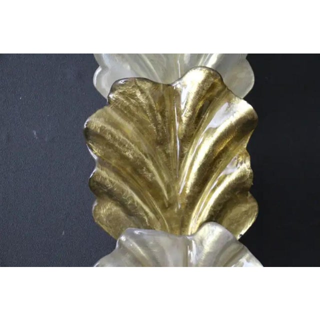 Gold and White Murano Glass Leaf Sconces in the style of Barovier, 1990s, Set of 2 For Sale - Image 9 of 15