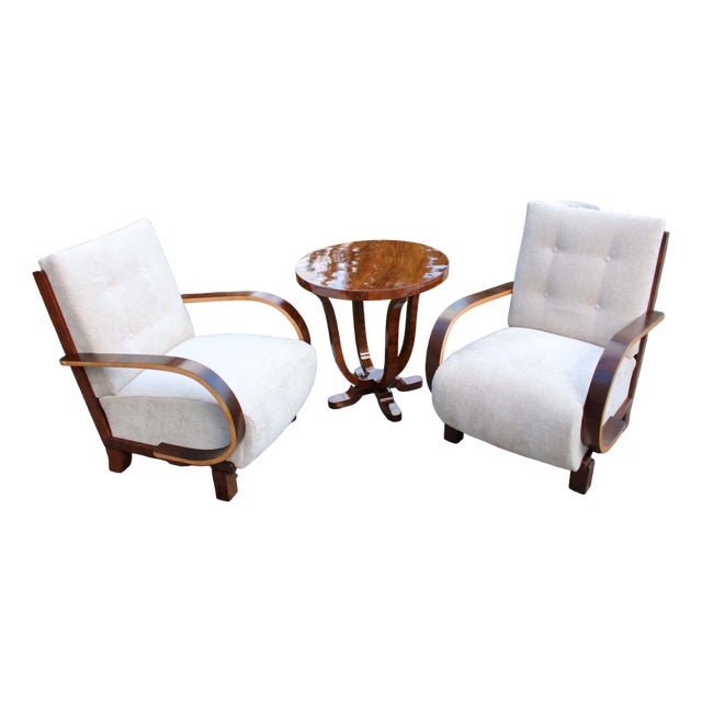 Art Deco Armchairs and Table, 1920s, Set of 3 For Sale