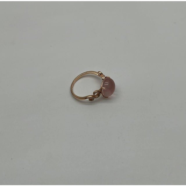 Round Circle Cabochon Pink Rose Quartz 14k Diamond Statement Unique Ring, Size 6.75 For Sale - Image 14 of 14