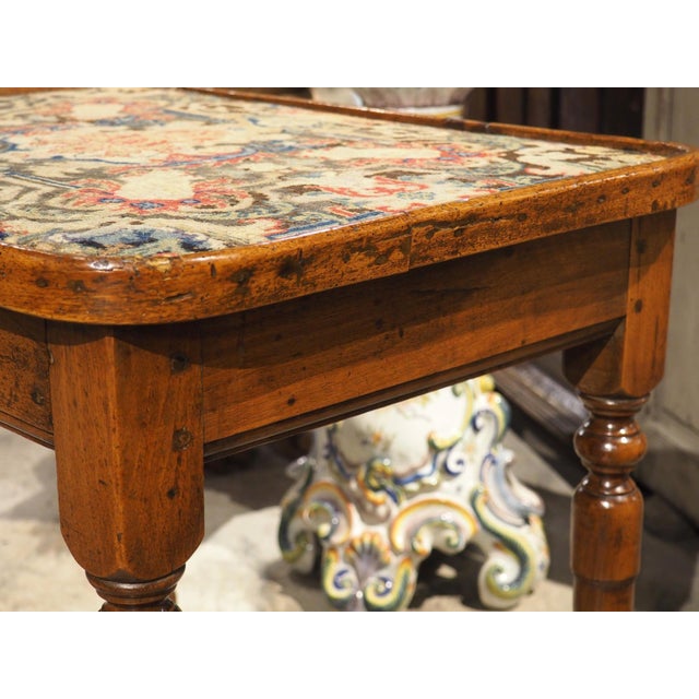 17th Century French Burgundian Walnut Side Table With 19th Century Needlework For Sale - Image 15 of 18