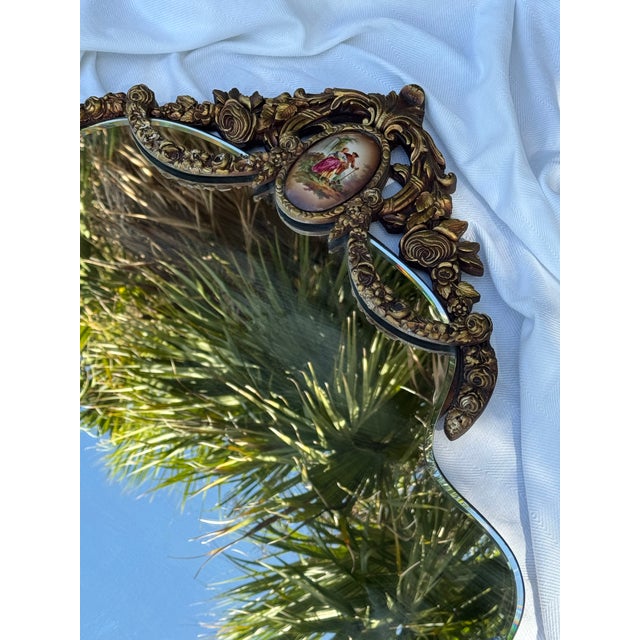 Antique Ornate Gilt Wall Mirror With Hand-Painted Porcelain Plaque For Sale - Image 10 of 11