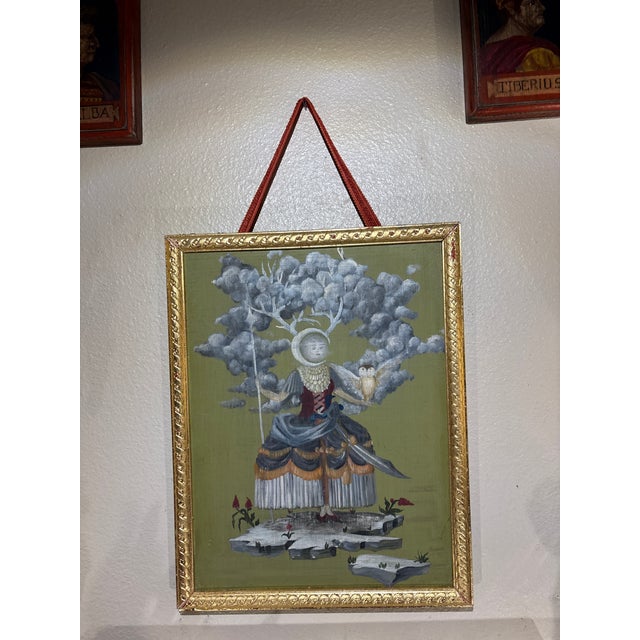 Gustavian Style Allegorical Oil in Wood Painting of “The Lady Moon” With Gilt Border For Sale In Palm Springs - Image 6 of 11