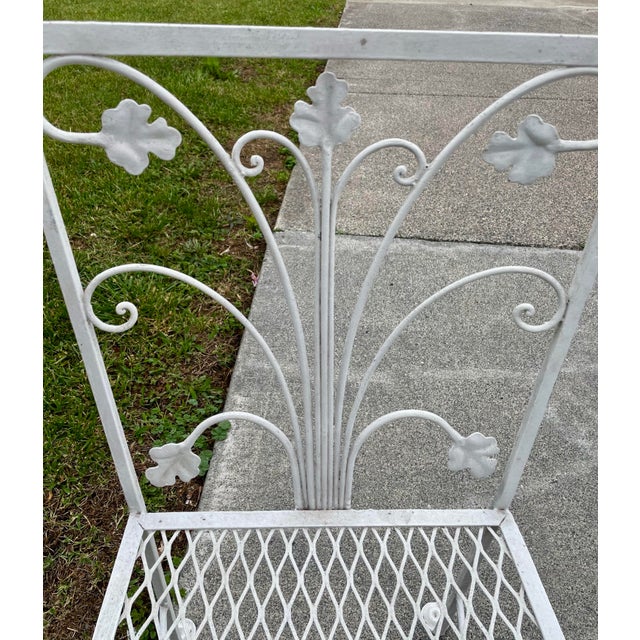 Mid 20th Century Grape Leaf & Vine Wrought Iron Outdoor Patio Table W/Glass Top & 6 Mesh Seat Chairs For Sale - Image 11 of 12