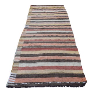 1970s Turkish Antique Striped Hand Knotted Kilim Rug For Sale