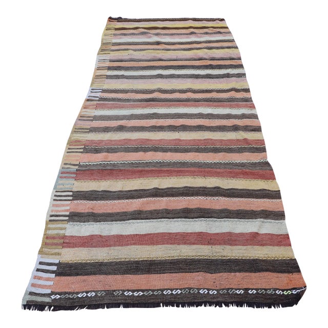 1970s Turkish Antique Striped Hand Knotted Kilim Rug For Sale