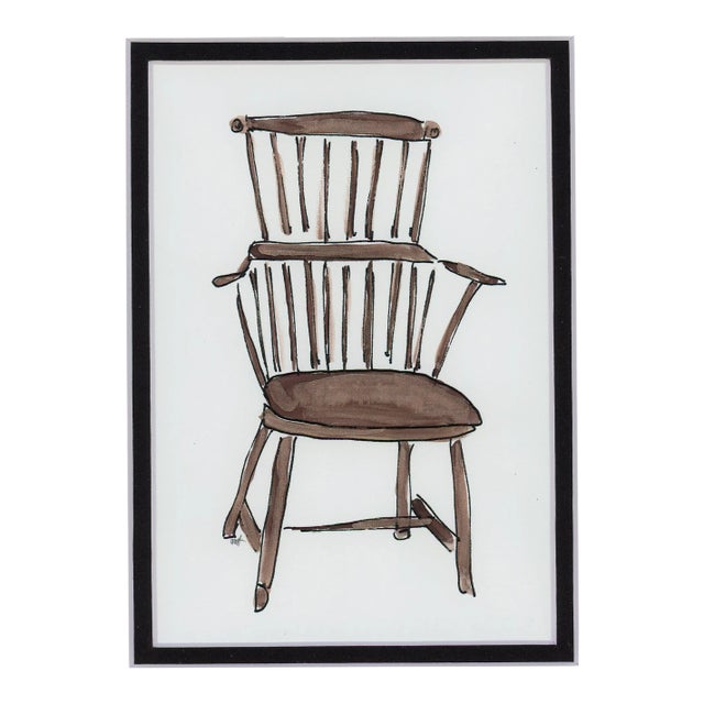 Vintage Chair Still Life Watercolor and Ink Painting "Achievement of Maturity" by JJ Hogan For Sale