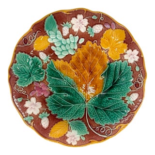 Wedgwood Majolica 'Vine & Strawberry' Plate on a Brown Ground, English, Ca. 1896 For Sale