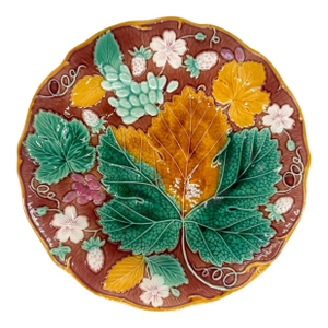 Wedgwood Majolica 'Vine & Strawberry' Plate on a Brown Ground, English, Ca. 1896