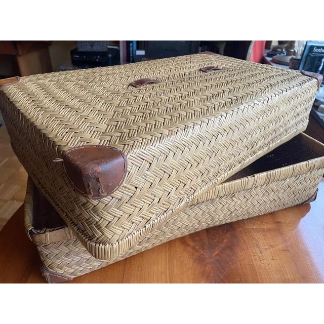 Wood Two-Part Storage Box in Rattan and Leather by Adrien Audoux & Frida Minet, 1930s For Sale - Image 7 of 13