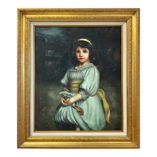 Portrait of a Young Girl Oil on Canvas by K. Burton, Signed and Framed For Sale