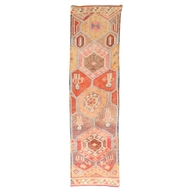 Folk Art Vintage Zabihi Collection Funky Tribal Turkish Runner - 2'10" x 10'3" For Sale - Image 3 of 10