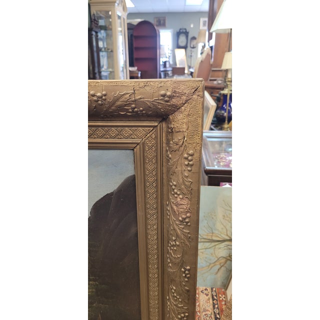 Realism Antique Oil Painting of a Mountain Scape For Sale - Image 3 of 8