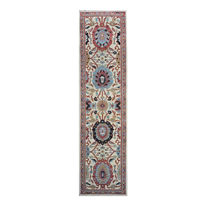 21st Century Afghan Sultanabad 3x12 Ivory, Red, & Blue Handmade Runner Rug #1143661