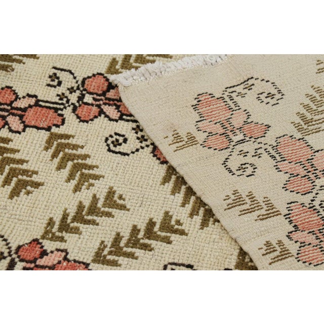 Textile Vintage Turkish Sparta Rug in Beige With Green and Pink Floral | Rug & Kilim For Sale - Image 7 of 7