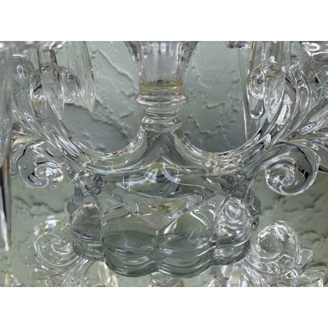 Vintage Cambridge Glass Crystal Epergne Candelabra With Hanging Prisms and Oval Mirror Display Base For Sale - Image 10 of 12