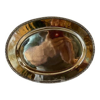 Vintage Oval Brass Tray or Platter With Decorative Edge For Sale