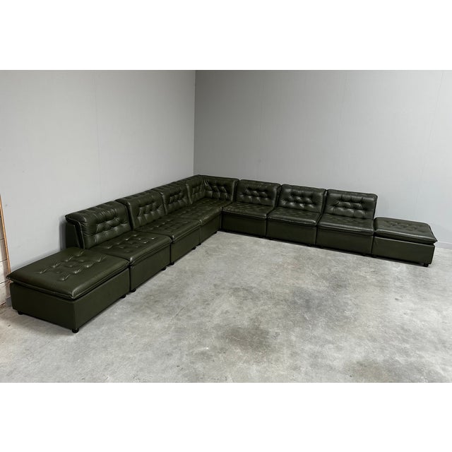 Modular Sectional Sofa in Green Tufted Leather from de Sede, 1970s, Set of 9 For Sale - Image 15 of 15