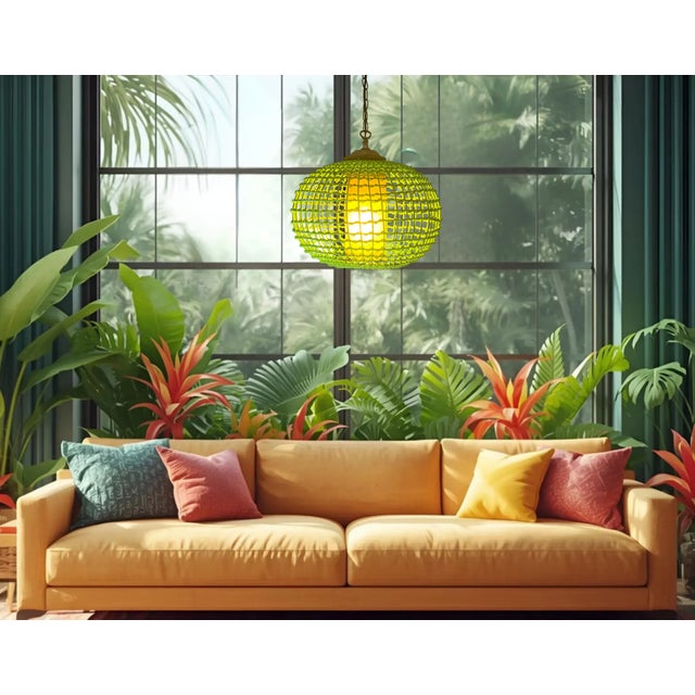 This striking vintage Mid-Century Modern pendant light is a true statement piece, blending atomic-era design with bohemian...